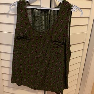 Olive green sleeveless top with mesh/lace back